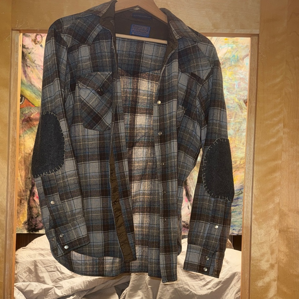 Pendleton Blue and Gray Plaid Wool Shirt